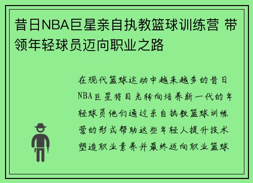 昔日NBA巨星亲自执教篮球训练营 带领年轻球员迈向职业之路